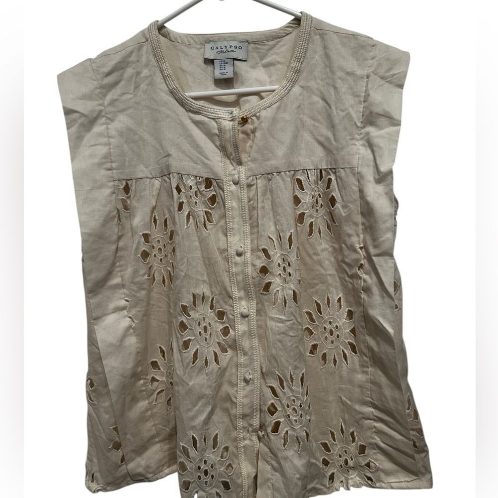 Calypso Saint Barth Beige Sleeveless Women's Top size medium